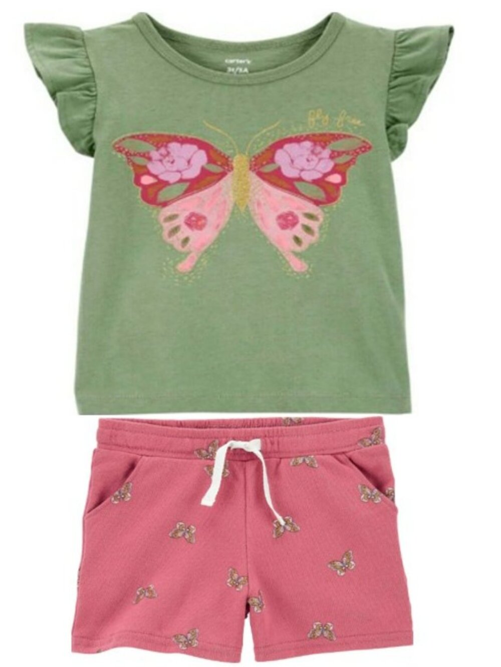 NWT. CARTER'S Girls Butterfly Top & Shorts 2-Pc Set